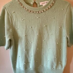 Liz Claiborne Light Green Embellished Knit Top